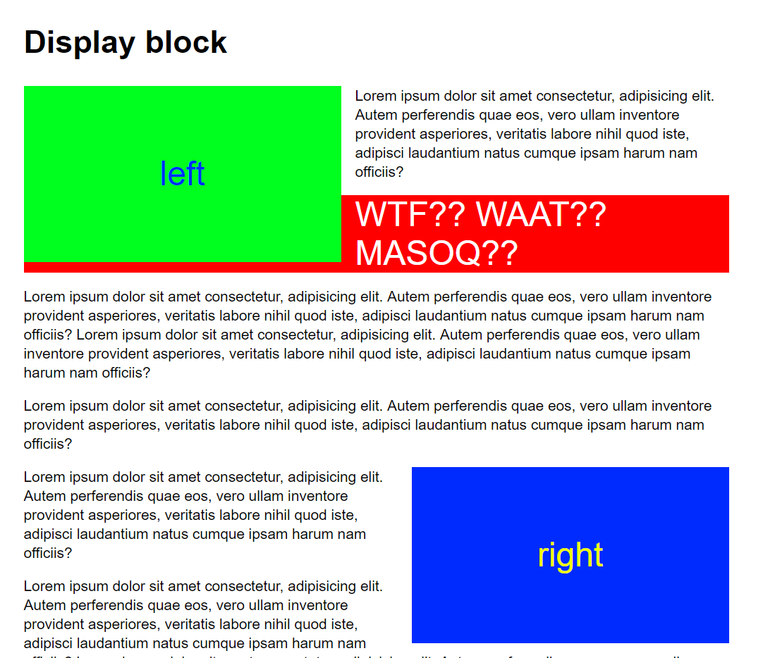 Teste com float utilizando o display block