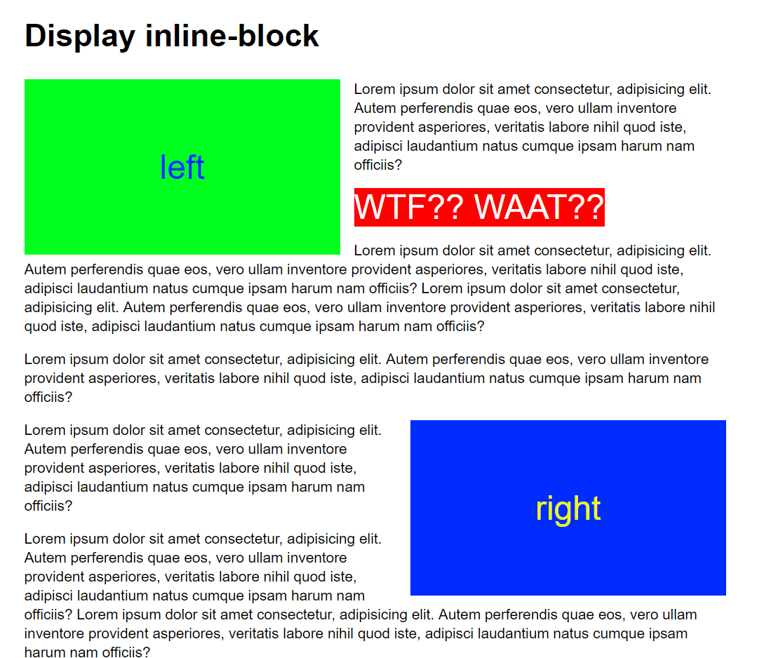 Teste com float utilizando o display inline block