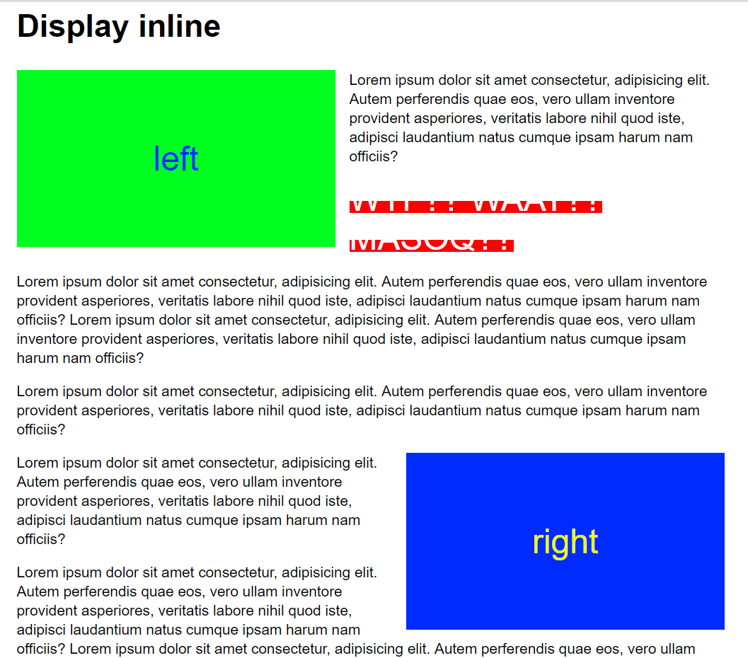 Teste com float utilizando o display inline